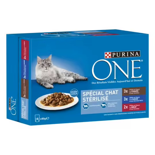 Beutel für sterilisierte Katzen in Soße, verschiedene Sortimente, 8 x 85 g - PURINA ONE