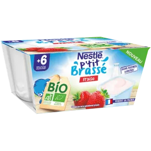 Milchdessert für Babys ab 6 Monaten Erdbeer Bio P'tit Brassé 4x90g - NATURNES